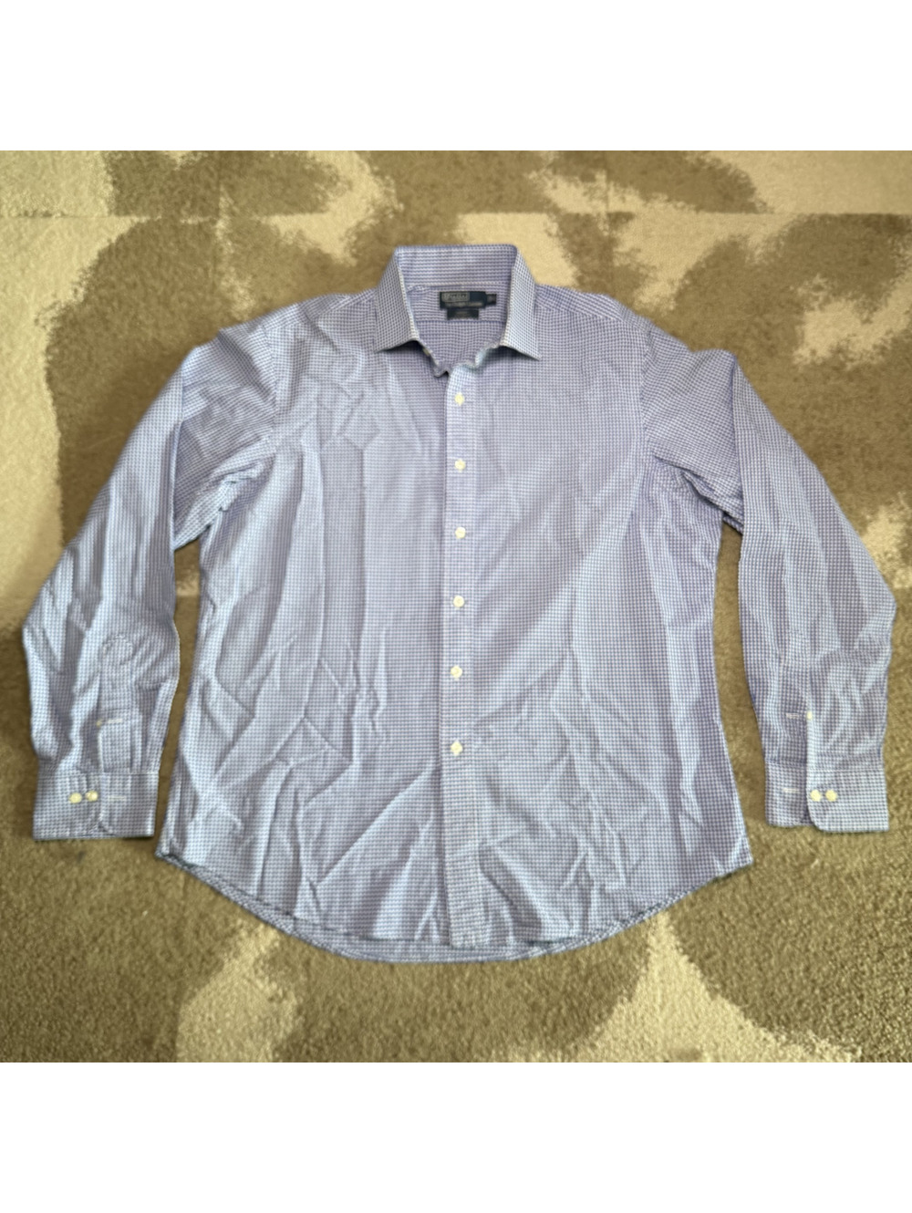 Polo Ralph Lauren Mens Dress Shirt 17 36 37 Blue Checked Regent Custom Fit Long